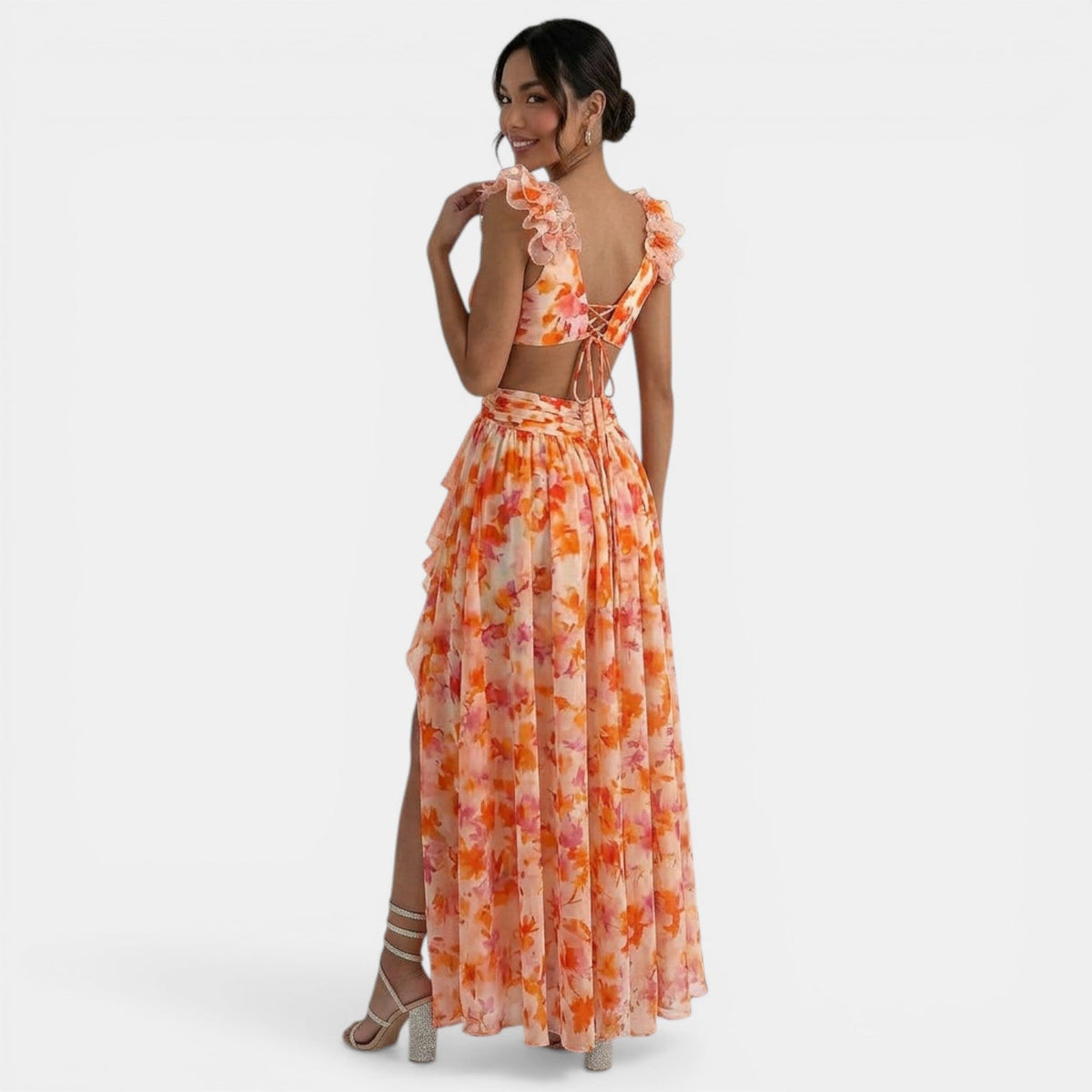 Floral Maxi Ruffle V-Neck Dress