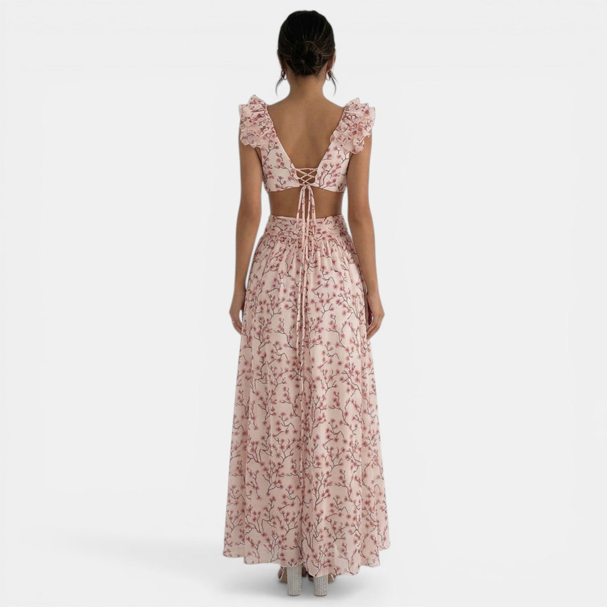 Floral Maxi Ruffle V-Neck Dress