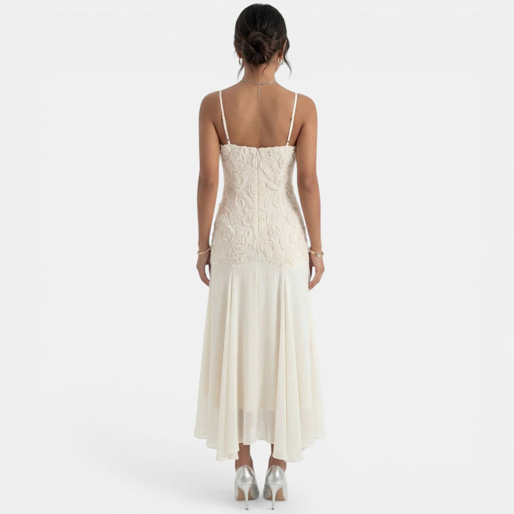 Women's Embroidered Beige Midi Dress