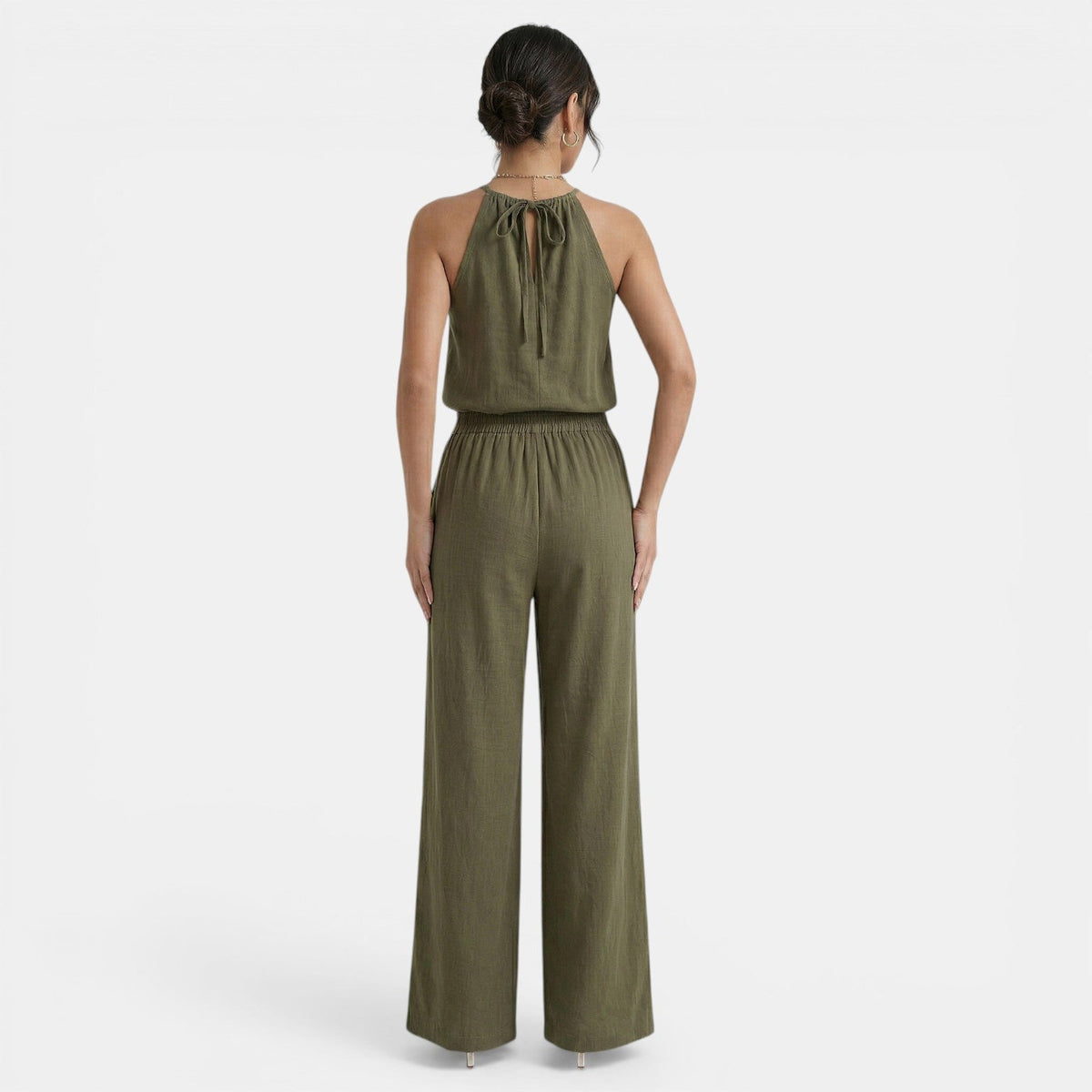 Women's Linen Cutout Halter Top and Wide-Leg Pants Set