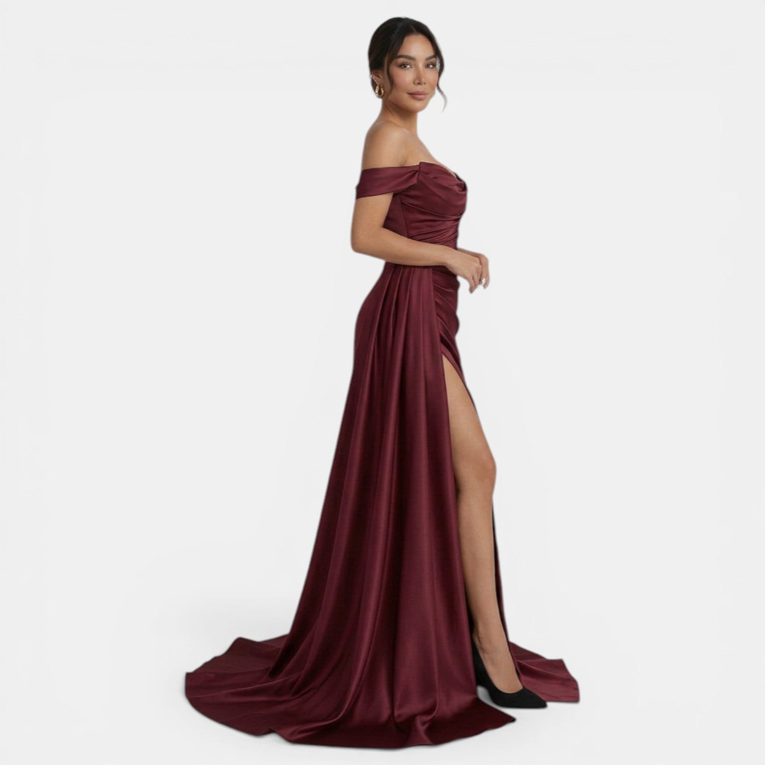 Off-Shoulder Party Dress with High Slit
