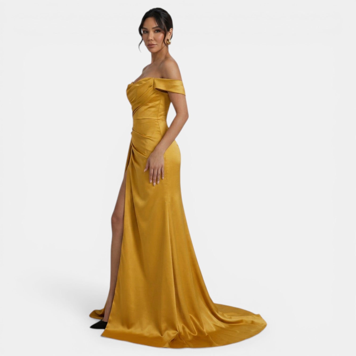 Off-Shoulder Party Dress with High Slit
