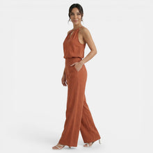 Women's Linen Cutout Halter Top and Wide-Leg Pants Set