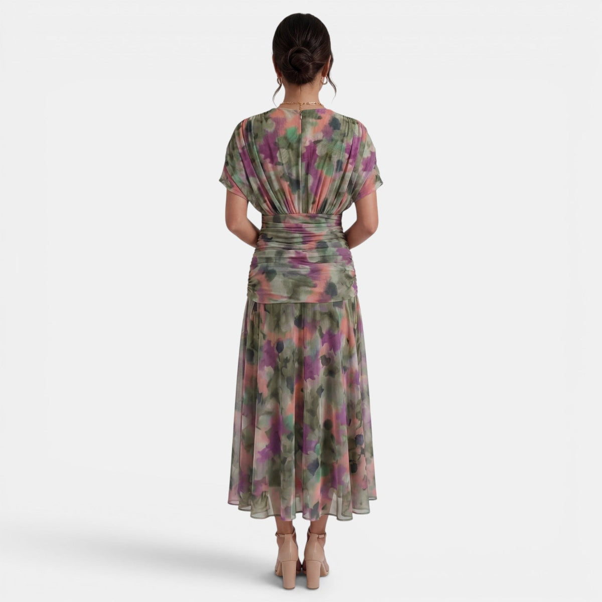 Women's V-Neck Printed Chiffon Maxi Dress