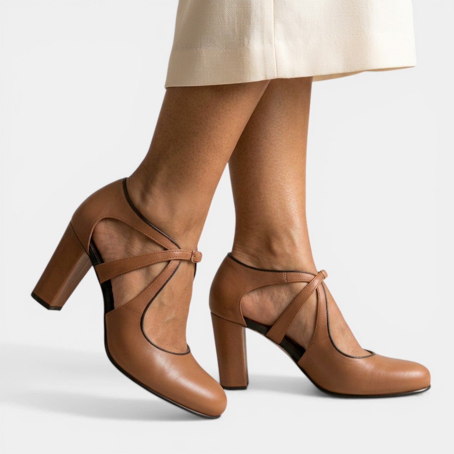 Women's Leather T-Strap Heel Sandals