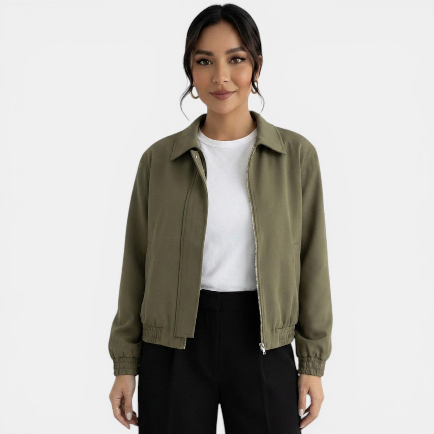 Women's Elegant Green Zipper Jacket
