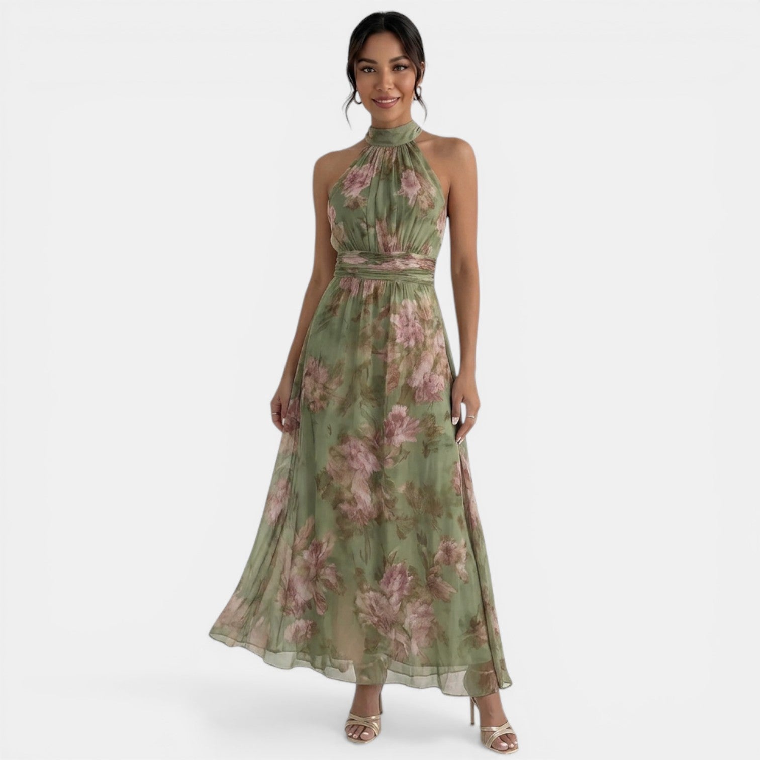 Women's Green Floral Maxi Dress