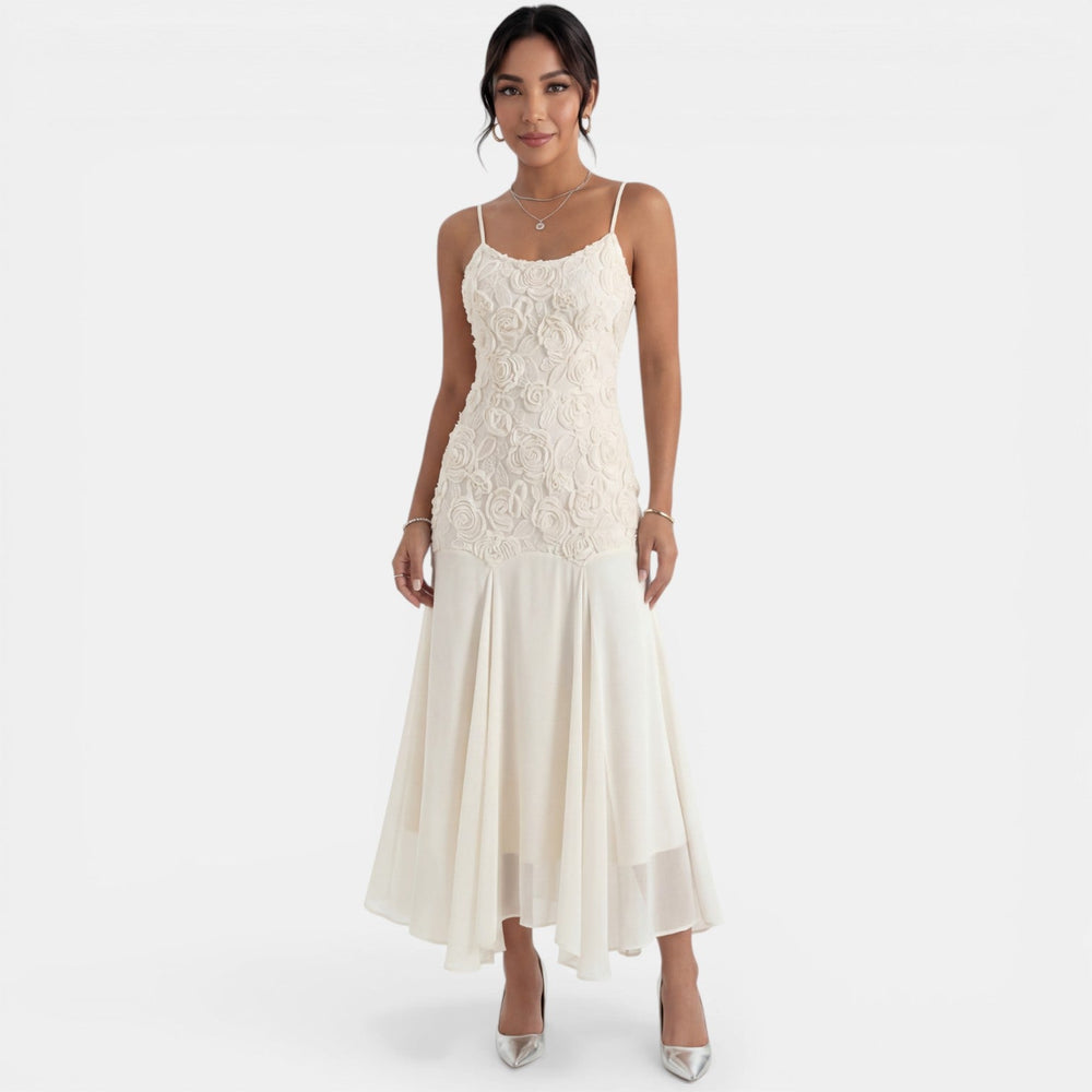 Women's Embroidered Beige Midi Dress