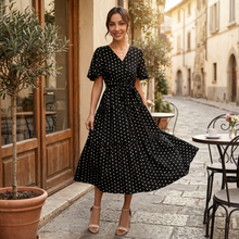 Women's V-Neck Polka Dot Midi Dress
