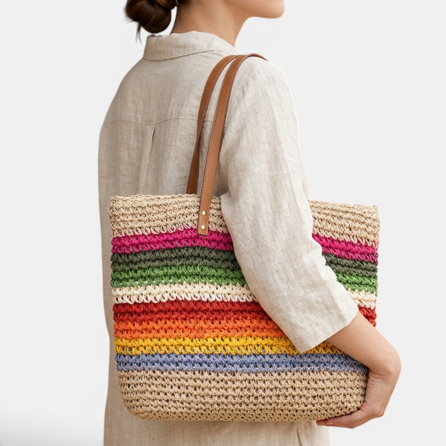 Women's Multicolor Woven Raffia Bag