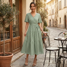 Women's V-Neck Polka Dot Midi Dress