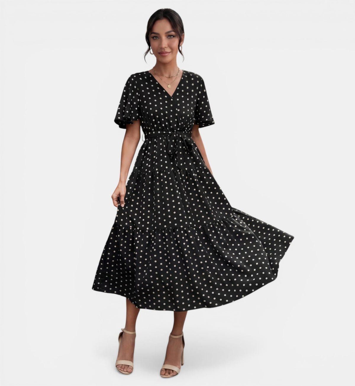 Women's V-Neck Polka Dot Midi Dress