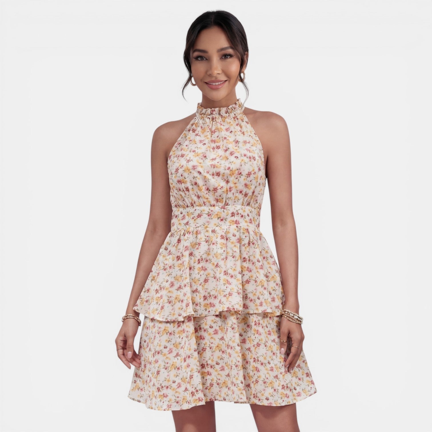 Boho Floral Halter Mini Dress