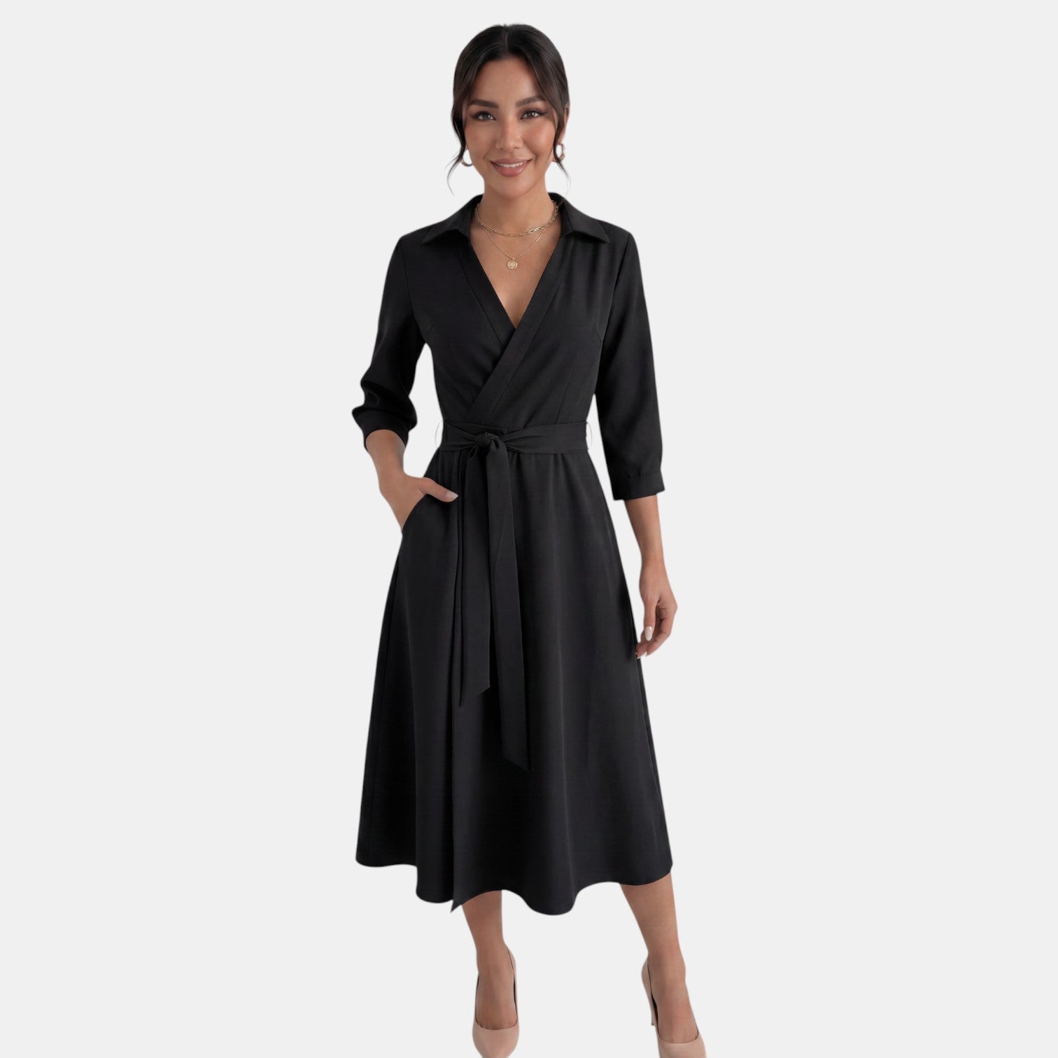 Women's Deep V-Neck Midi Dress