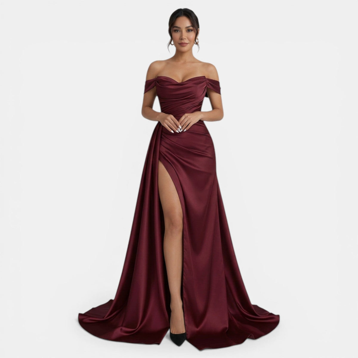 Off-Shoulder Party Dress with High Slit