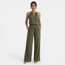 Women's Linen Cutout Halter Top and Wide-Leg Pants Set