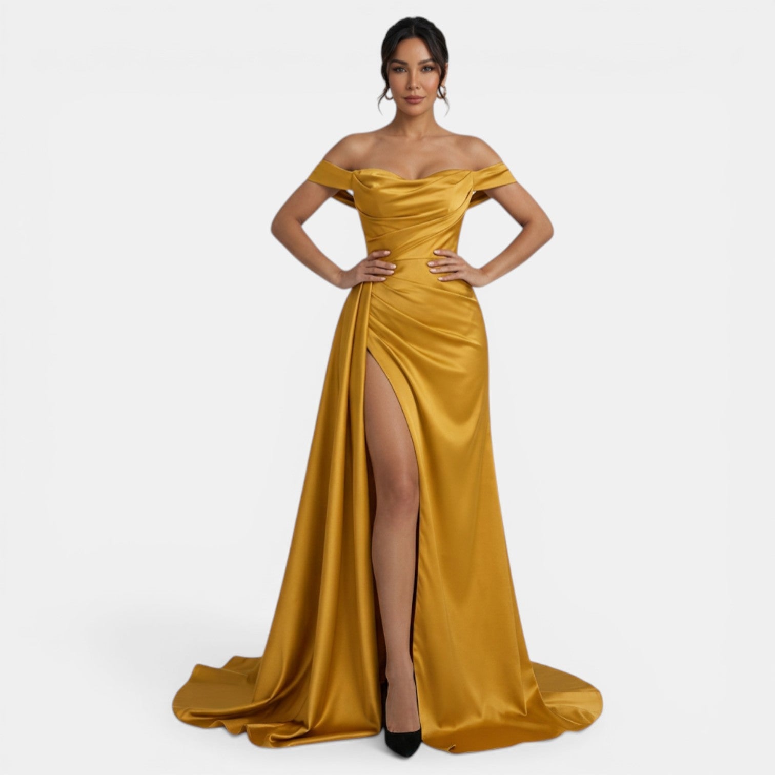Off-Shoulder Party Dress with High Slit