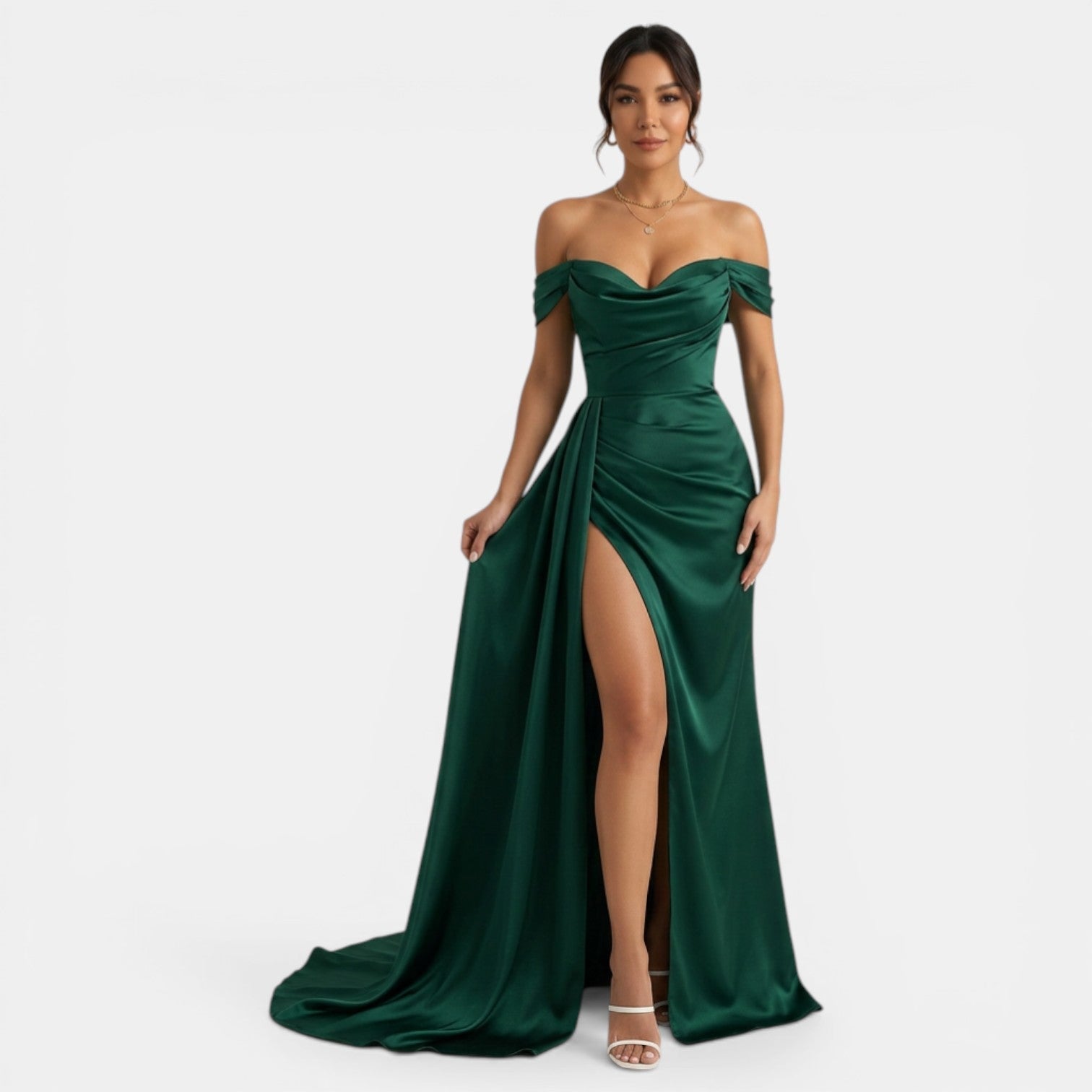 Off-Shoulder Party Dress with High Slit
