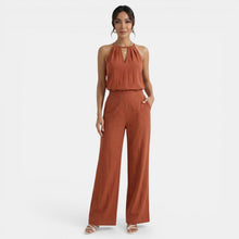 Women's Linen Cutout Halter Top and Wide-Leg Pants Set