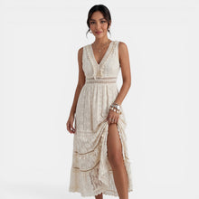 Women's Boho Lace V-Neck Maxi Dress