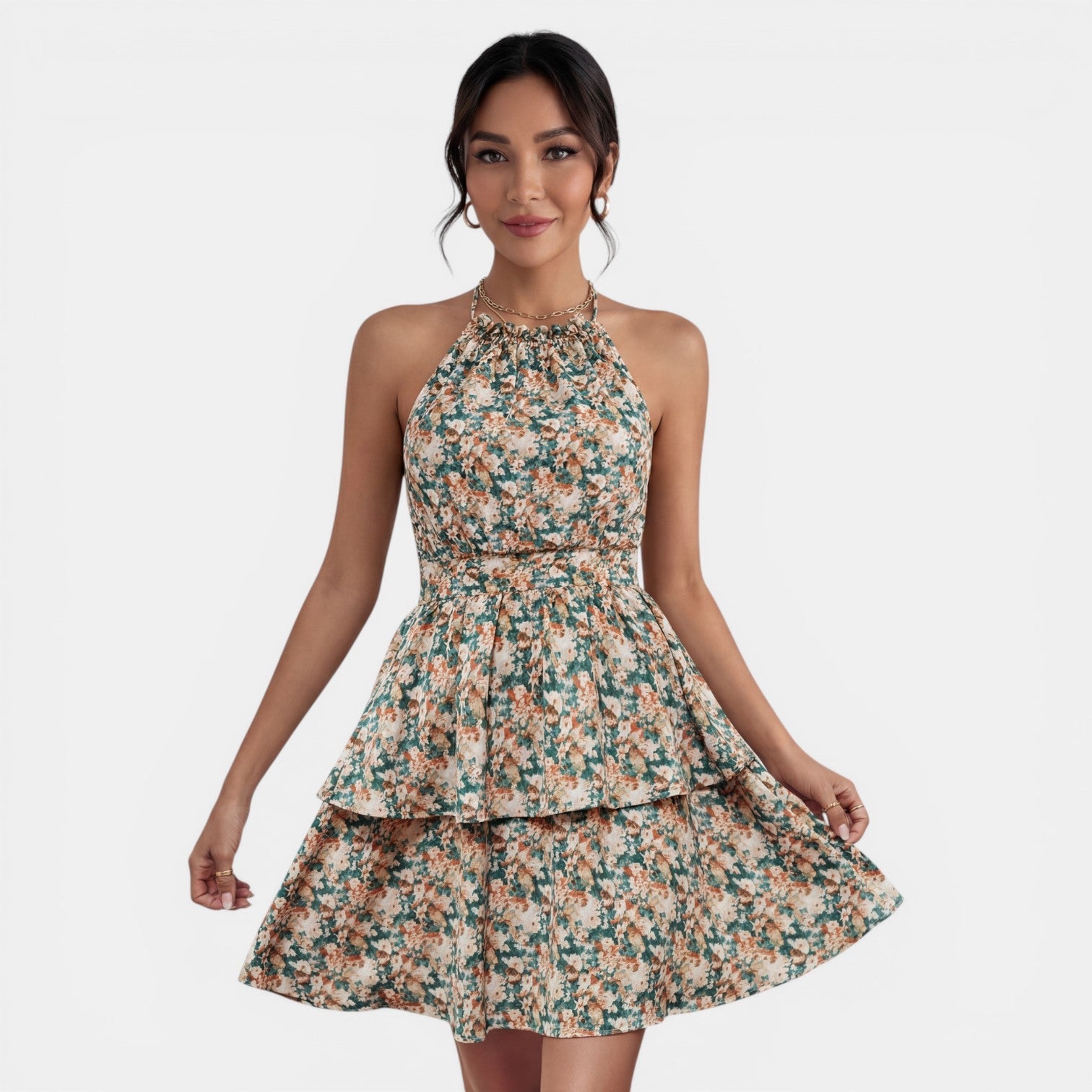 Boho Floral Halter Mini Dress