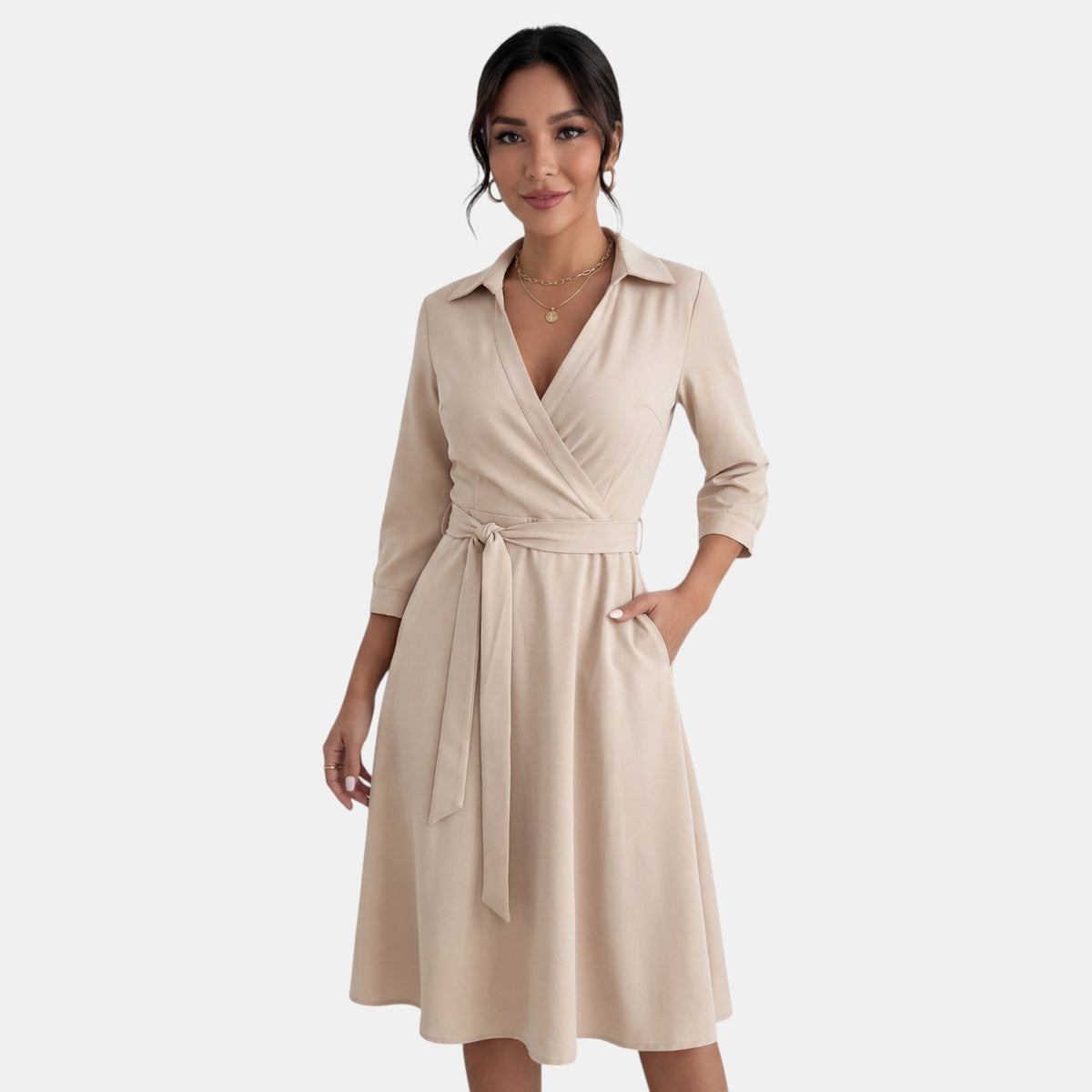 Women's Deep V-Neck Midi Dress