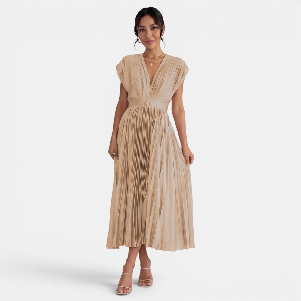 Women's Pleated V-Neck Midi Dress