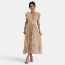 Women's Pleated V-Neck Midi Dress