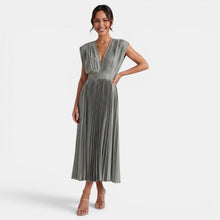 Women's Pleated V-Neck Midi Dress