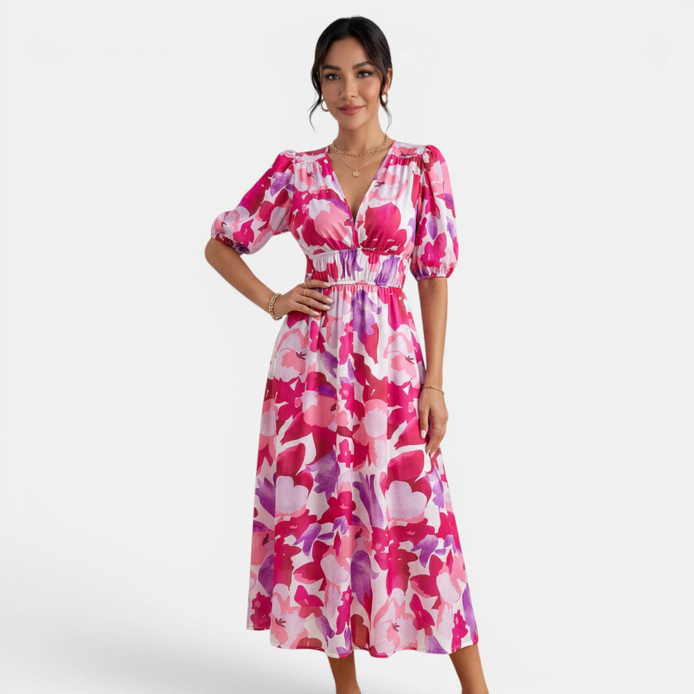 Women's V-Neck Floral Midi Dress