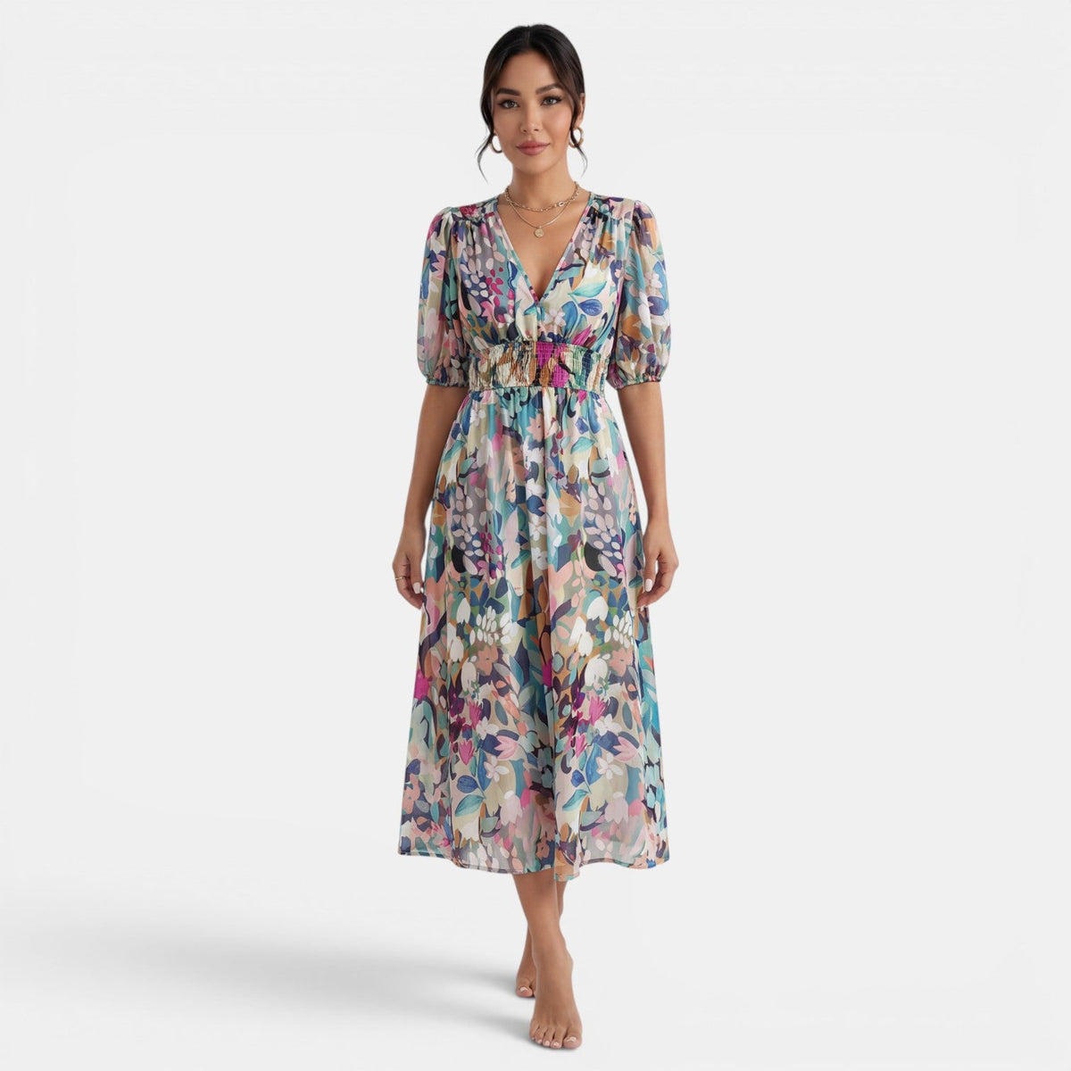 Women's V-Neck Floral Midi Dress