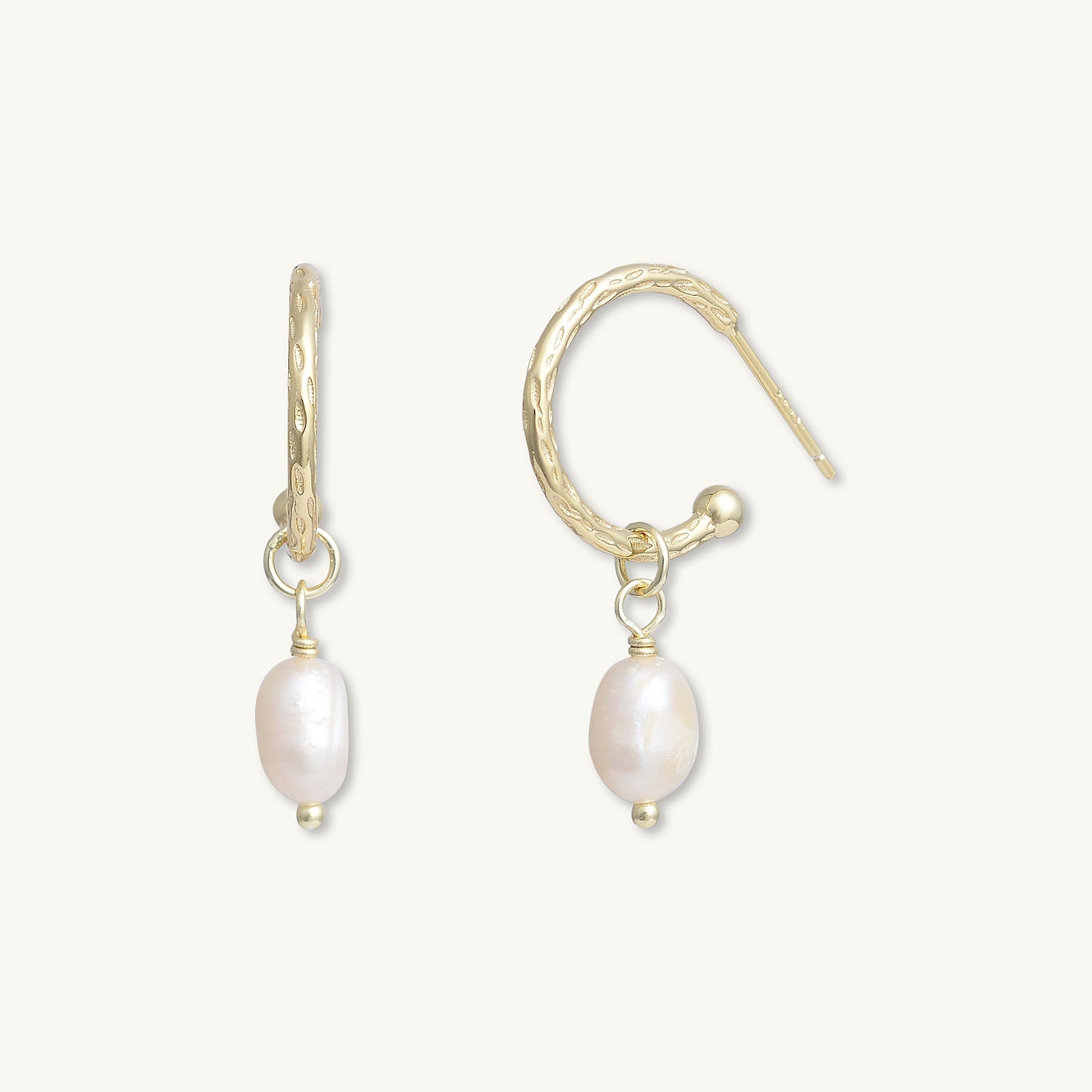 Freshwater Pearl Dangle Molten Huggie Earrings
