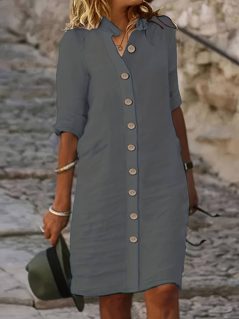 Maelis Robe Chemise Femme – Classic Elegant Dress with Straight Cut and Chic Buttoning