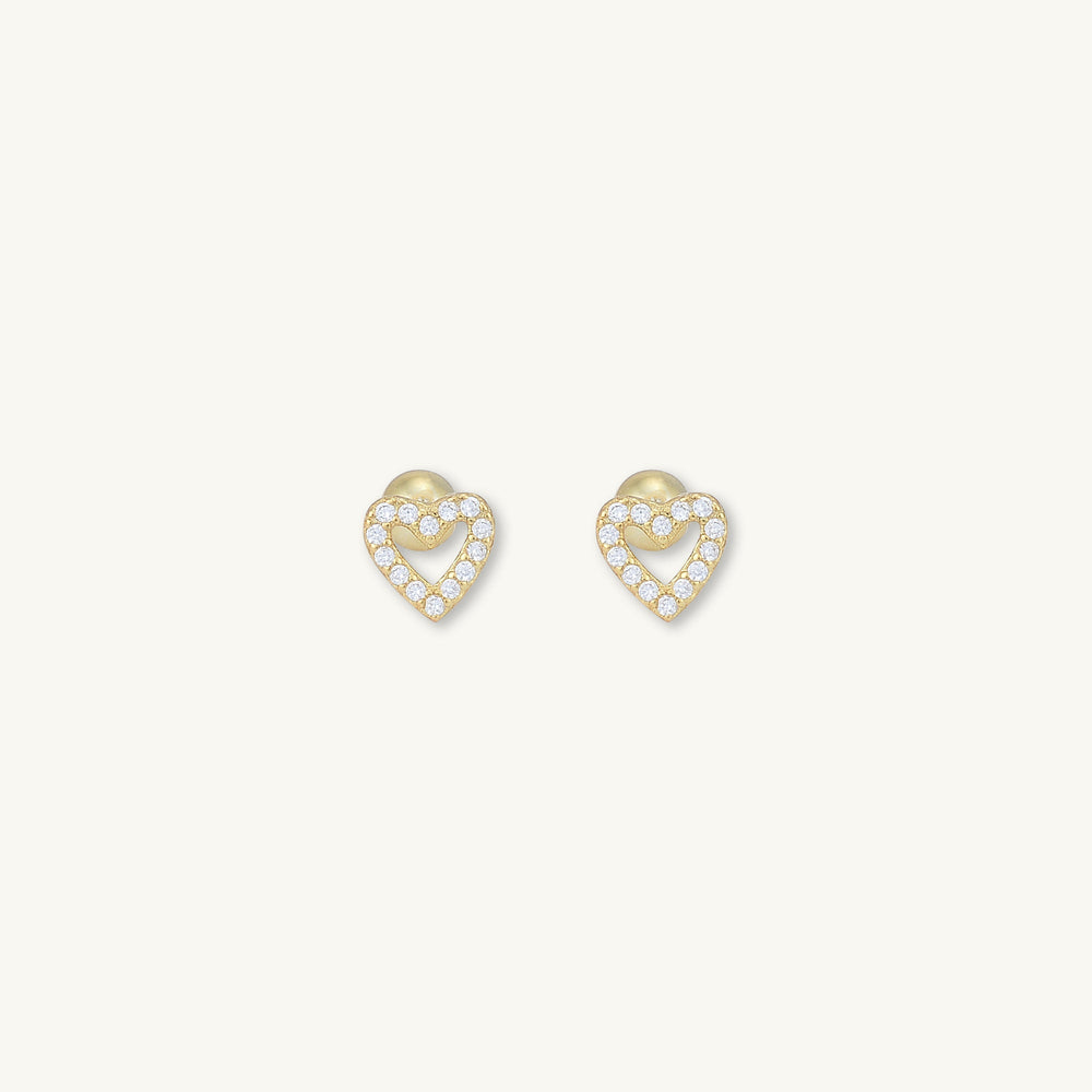Heart Sapphire Barbell Stud Flat Back Earrings