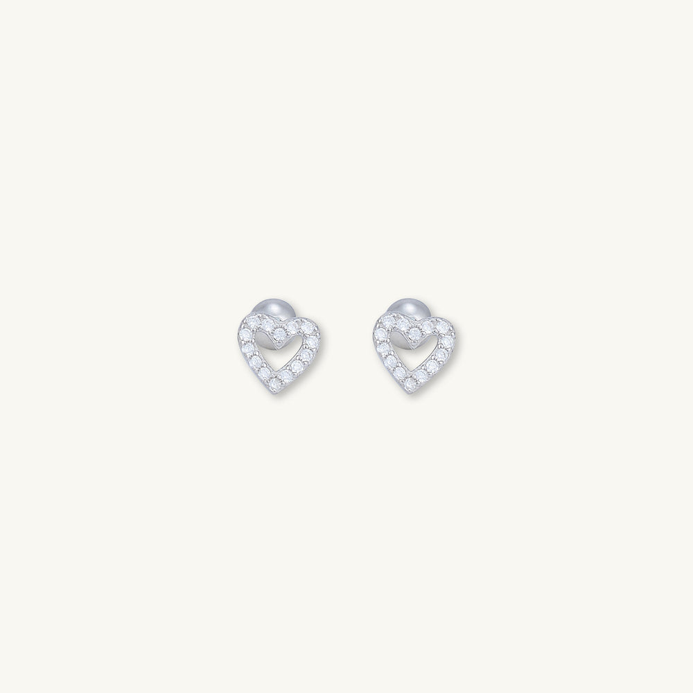 Heart Sapphire Barbell Stud Flat Back Earrings