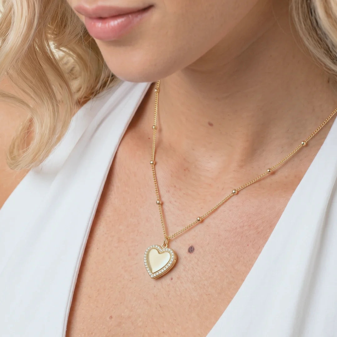 Heart Sapphire Photo Locket Necklace