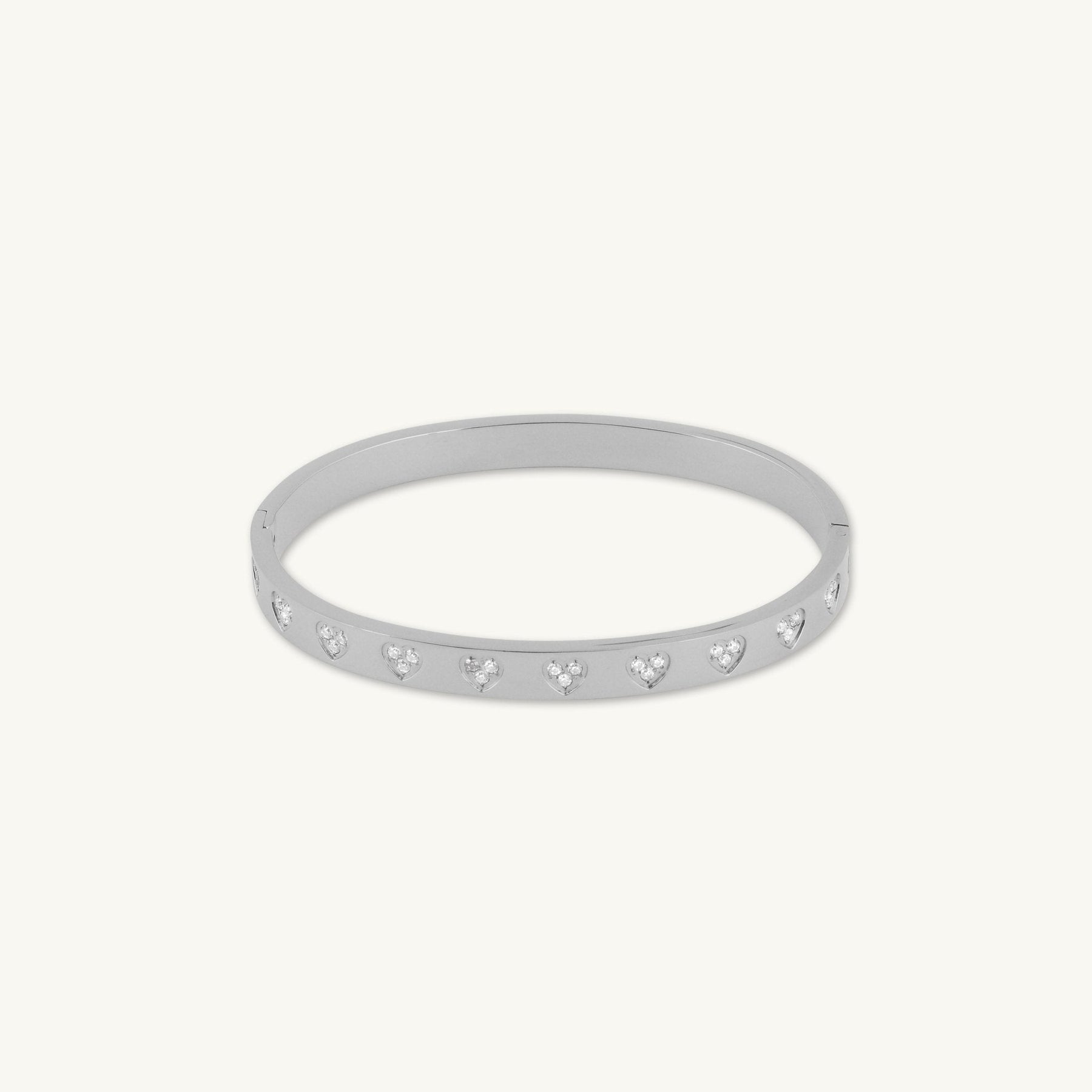 Heart Station Zirconia Hinged Bangle Bracelet