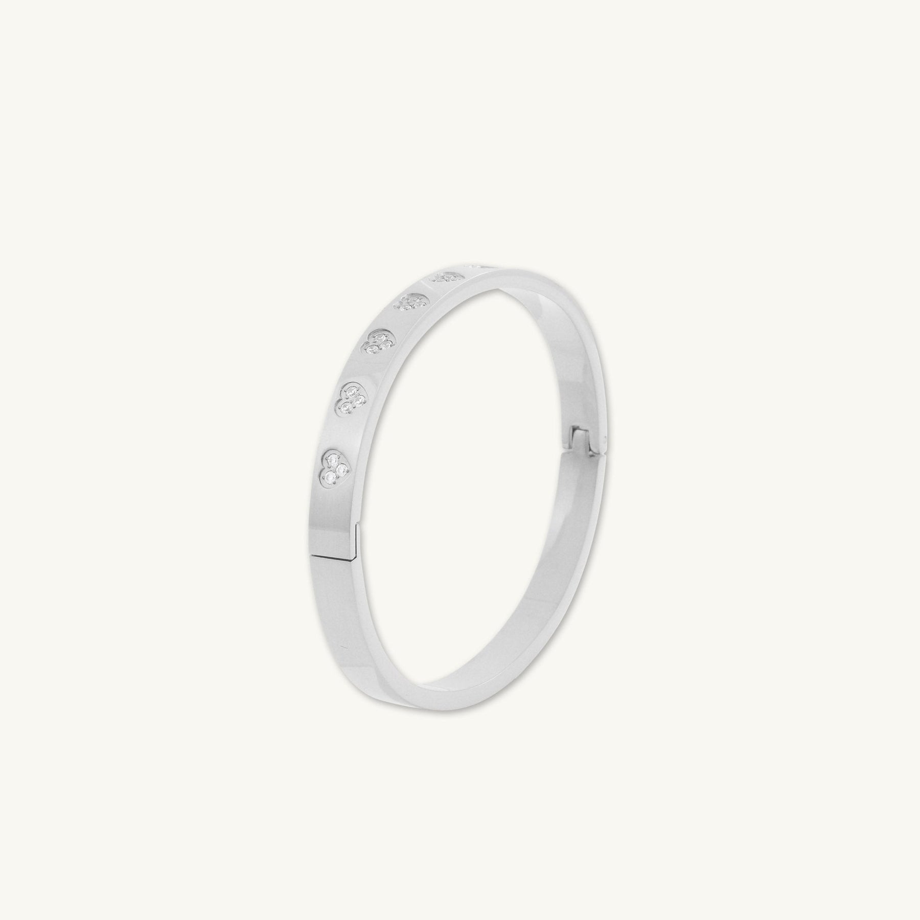 Heart Station Zirconia Hinged Bangle Bracelet