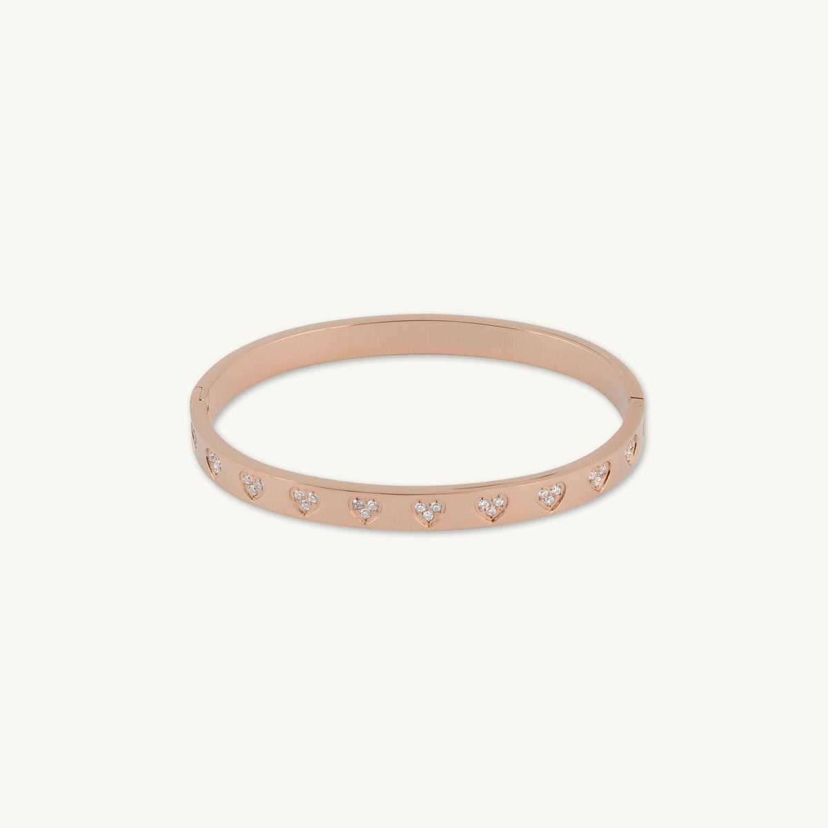 Heart Station Zirconia Hinged Bangle Bracelet