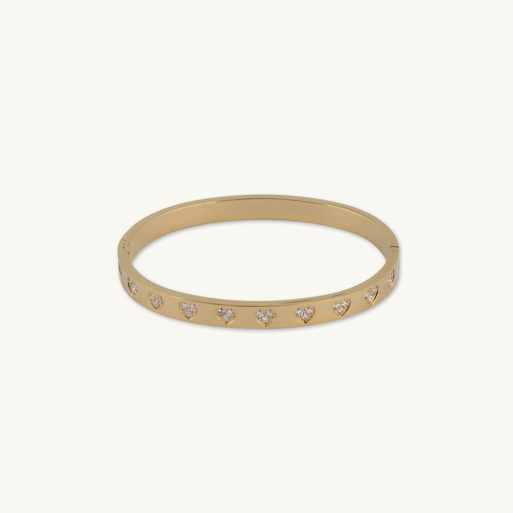 Heart Station Zirconia Hinged Bangle Bracelet