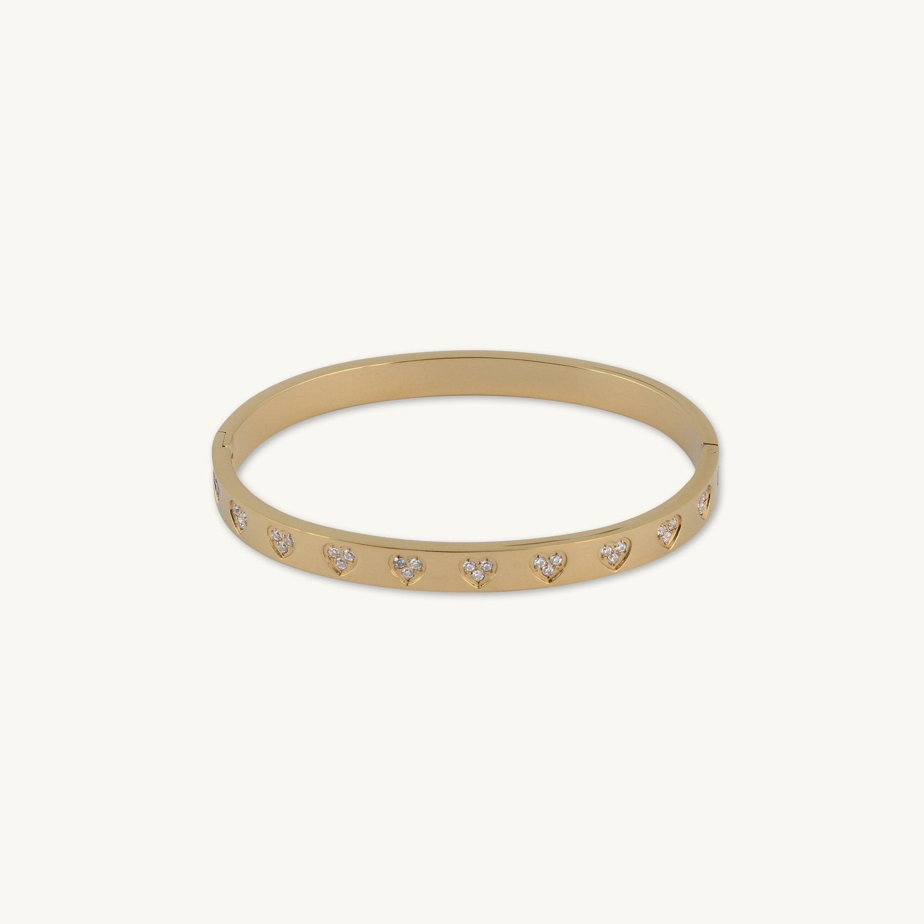 Heart Station Zirconia Hinged Bangle Bracelet