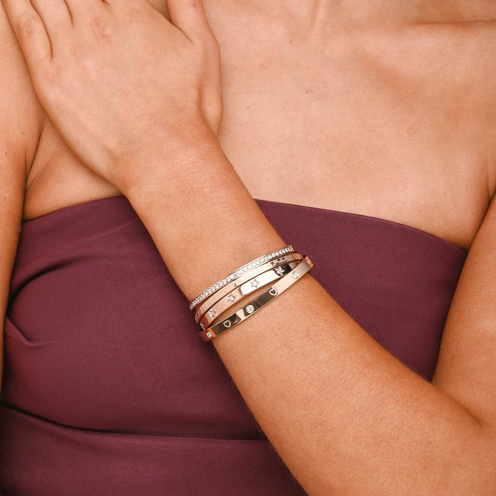 Heart Zirconia Open Cuff Bangle Bracelet