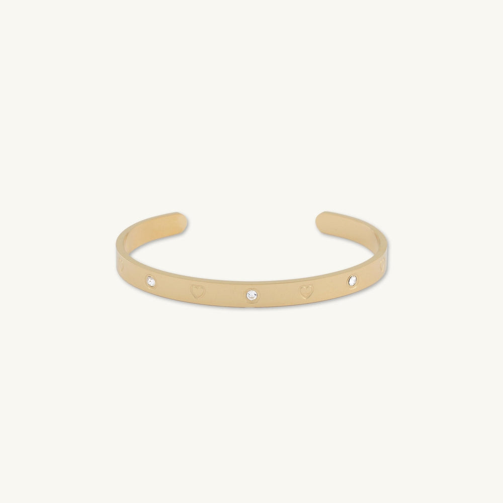 Heart Zirconia Open Cuff Bangle Bracelet