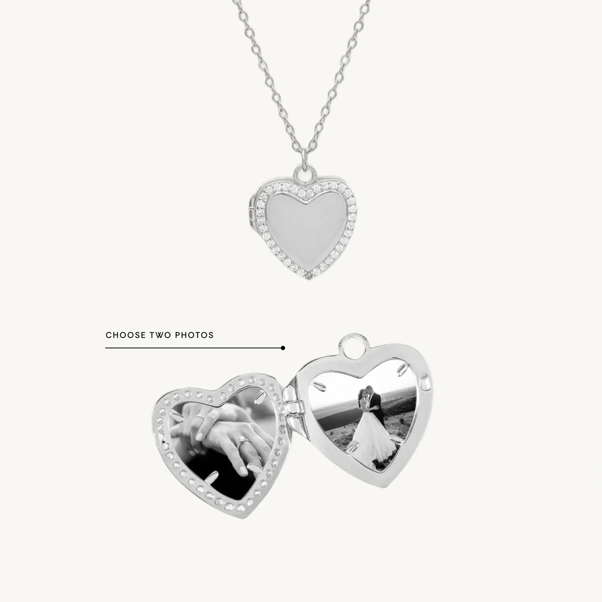 Heart Sapphire Photo Locket Necklace