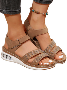Adalynn Women's Wedge Sandals – Comfortable Summer Sandals with Rhinestones and Airy Roman Cut