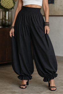 Wearbella – Smocked Waist Ruffled Hem Wide Leg Pants