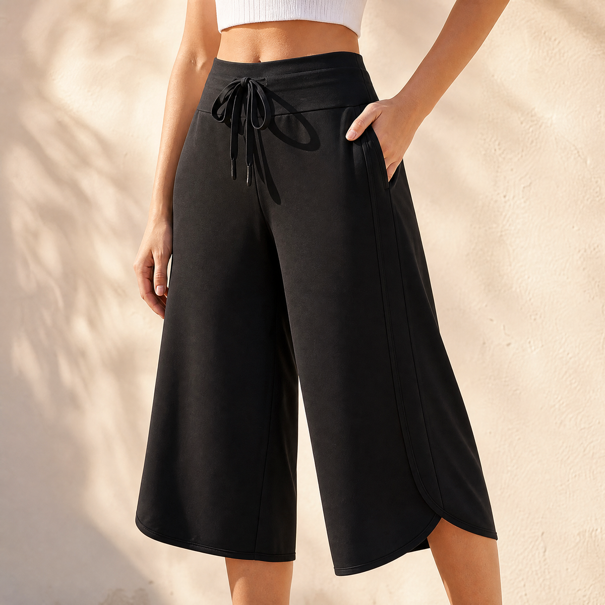 Lunavia – Women's Wide-Leg Tulip-Hem Capri Pants with Pockets