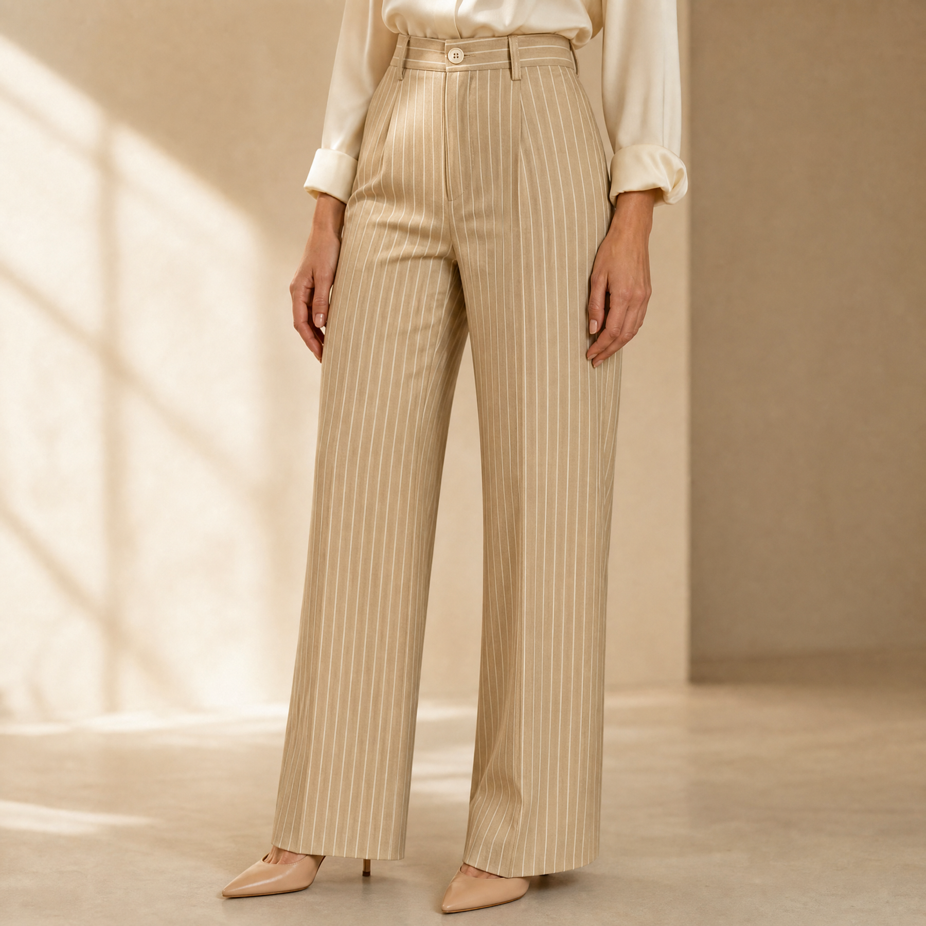 Solène High-Waisted Striped Wide-Leg Trousers for Effortless Polish