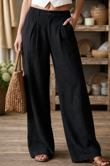 Linora – Pleated Wide-Leg Linen-Look Trousers