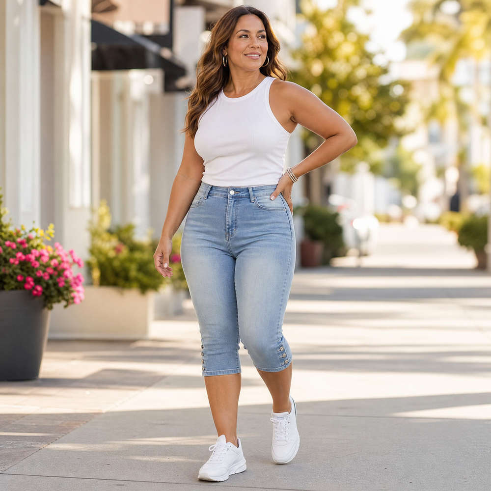 Velora — Slimming High-Waist Capri Jeans